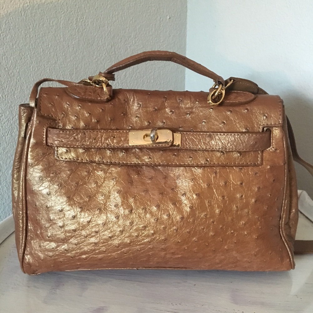 Beautiful Genuine Ostrich Leather Kelly Style Bag
